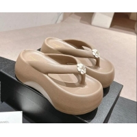 Perfect Chanel Rubber Platform Slide Thong Sandals 4cm with Bloom Khaki 603150