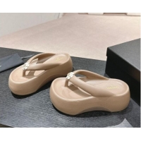 Perfect Chanel Rubber Platform Slide Thong Sandals 4cm with Bloom Khaki 603150