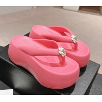 Best Grade Chanel Rubber Platform Slide Thong Sandals 4cm with Bloom Pink 603151