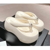 Pretty Style Chanel Rubber Platform Slide Thong Sandals 4cm with Bloom Cream White 603152