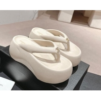 Grade Quality Chanel Rubber Platform Slide Thong Sandals 4cm with CC White 603155