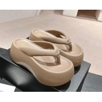 Generous Chanel Rubber Platform Slide Thong Sandals 4cm with CC Khaki 603156