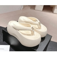 Cheap Price Chanel Rubber Platform Slide Thong Sandals 4cm with CC Cream White 603157