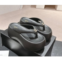 Durable Chanel Rubber Platform Slide Thong Sandals 4cm with CC Black 603158