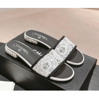 Luxurious Chanel Lace Flat Slide Sandals White 603164