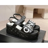 Good Quality Chanel Quilted Lambskin Platform Sandals 6cm with Signature Black 603172