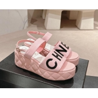 Pretty Style Chanel Quilted Lambskin Platform Sandals 6cm with Signature Pink 603173