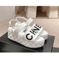 Popular Style Chanel Quilted Lambskin Platform Sandals 6cm with Signature White 603175