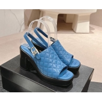 Shop Duplicate Chanel Lambskin Platform Sandals 10cm G45567 Blue 603179