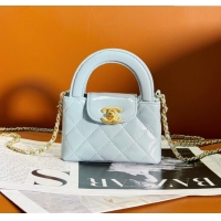 Grade Quality Chanel Shiny Calfskin Clutch with Chain AP3435 Light Blue 2024