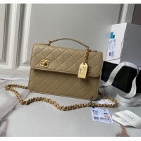 Buy Luxury Chanel Leather Flap bag with Top Handle AS6025 Beige 2024