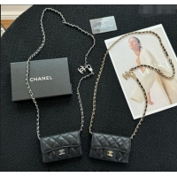 Low Cost Chanel Grained Calfskin Clutch with Chain Mini Bag 0617 Black 2024