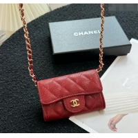 Market Sells Chanel Grained Calfskin Clutch with Chain Mini Bag 0617 Red 2024