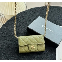 Market Sells Chanel Grained Calfskin Clutch with Chain Mini Bag 0617 Green 2024