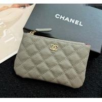 Luxury Classic Chanel Grained Calfskin Classic Zipped Case Pouch A0617 Grey 2024