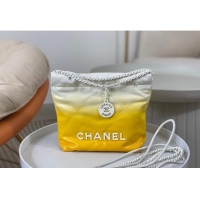 New Design Chanel 22 Patent Gradient Calfskin & Lacquered Metal Mini Shopping Bag AS3980 White/Yellow 2024