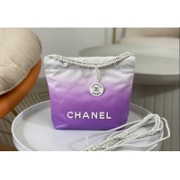 Top Quality Chanel 22 Patent Gradient Calfskin & Lacquered Metal Mini Shopping Bag AS3980 White/Purple 2024