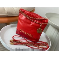 Pretty Style Chanel 22 Shiny Calfskin Patchwork Mini Shopping Bag AS3980 Red 2024