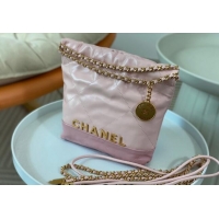 Inexpensive Chanel 22 Shiny Calfskin Patchwork Mini Shopping Bag AS3980 Light Pink/Purple 2024