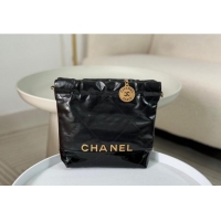 Top Grade Chanel 22 Shiny Calfskin & Patent Patchwork Mini Shopping Bag AS3980 Black 2024