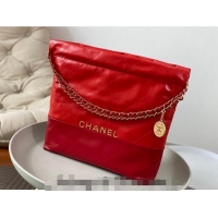 Well Crafted Chanel 22 Shiny Calfskin Patchwork Small Shopping Bag AS3260 Red 2024