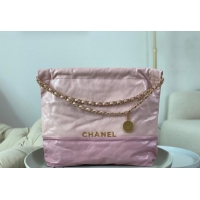 Top Quality Chanel 22 Shiny Calfskin Patchwork Shopping Bag AS3261 Light Pink/Purple 2024