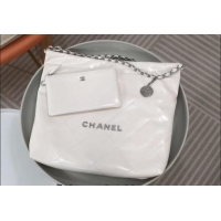 Reasonable Price Chanel 22 Shiny Calfskin Leather Shopping Bag AS3261 White/Aged Silver 2024