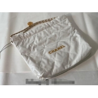 Low Cost Chanel 22 Shiny Calfskin Leather Shopping Bag AS3261 White/Aged Gold 2024