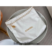 Famous Brand Chanel 22 Matte Calfskin Leather Shopping Bag AS3261 White/Aged Gold 2024