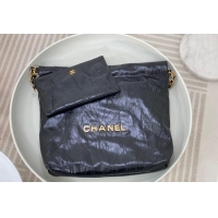 Promotional Chanel 22 Crinkled Calfskin Small Shopping Bag AS3260 Black/Gold 2024