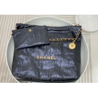 Top Quality Chanel 22 Crinkled Calfskin Shopping Bag AS3261 Black/Gold 2024