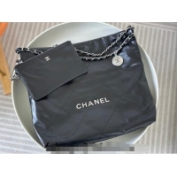 Promotional Chanel 22 Matte Calfskin Leather Shopping Bag AS3261 Black/Aged Silver 2024