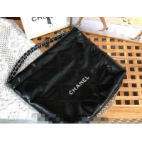 Inexpensive Chanel 22 Shiny Calfskin Leather Shopping Bag AS3261 Black/Aged Silver 2024