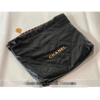 Famous Brand Chanel 22 Shiny Calfskin Leather Shopping Bag AS3261 Black/Aged Gold 2024