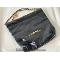 Top Quality Chanel 22 Shiny Calfskin Leather Small Shopping Bag AS3260 Black/Aged Gold 2024