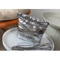 Wholesale Chanel 22 Metallic Shiny Calfskin Mini Shopping Bag AS3980 Silver 2024