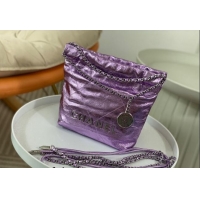 Most Popular Chanel 22 Metallic Shiny Calfskin Mini Shopping Bag AS3980 Purple 2024