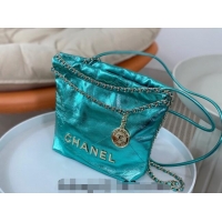 Best Price Chanel 22 Metallic Shiny Calfskin Mini Shopping Bag AS3980 Green 2024