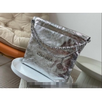 Grade Quality Chanel 22 Metallic Shiny Calfskin Small Shopping Bag AS3260 Silver 2024