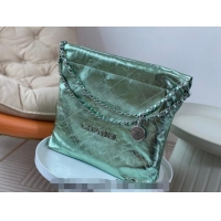 Low Price Chanel 22 Metallic Shiny Calfskin Small Shopping Bag AS3260 Light Green 2024