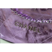 Best Grade Chanel 22 Metallic Shiny Calfskin Small Shopping Bag AS3260 Purple 2024