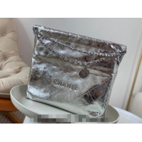 Low Price Chanel 22 Metallic Shiny Calfskin Shopping Bag AS3261 Silver 2024