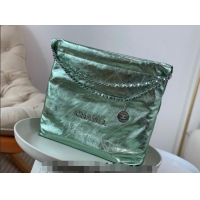 Crafted Cheap Chanel 22 Metallic Shiny Calfskin Shopping Bag AS3261 Light Green 2024