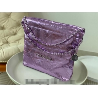 Latest Style Chanel 22 Metallic Shiny Calfskin Shopping Bag AS3261 Purple 2024