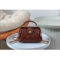 Market Sells Chanel Shiny Lambskin Mini Bag with Top Handle Bag AS4958 Brown 2024