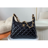 Luxury New Chanel Shiny Lambskin Large Hobo bag AS4922 Black 2024