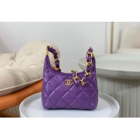 Cheap Wholesale Chanel Shiny Lambskin Small Hobo bag AS4922 Purple 2024