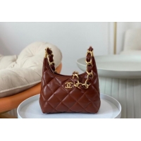 Good Quality Chanel Shiny Lambskin Small Hobo bag AS4922 Brown 2024