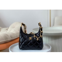 Most Popular Chanel Shiny Lambskin Small Hobo bag AS4922 Black 2024