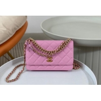 Buy New Cheap Chanel Grained Calfskin Wallet on Chain WOC Bag 96073 Bow Pink 2024